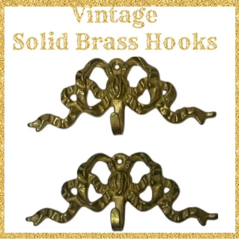 Vintage Brass Hooks Ornate Gold Bow Brass Hardware Grand Millennial Regencycore